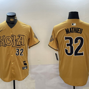 Men's New Orleans Saints #32 Tyrann Mathieu Gold Baseball Jersey