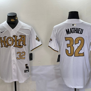 Men's New Orleans Saints #32 Tyrann Mathieu White Baseball Jersey
