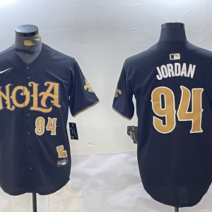 Men's New Orleans Saints #94 Cameron Jordan Black Baseball Jersey