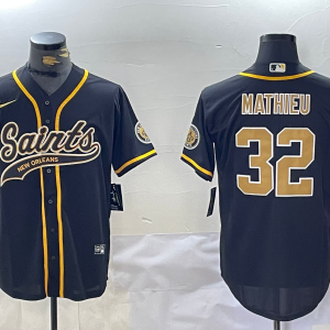 Men's New Orleans Saints #32 Tyrann Mathieu Black Baseball Jersey