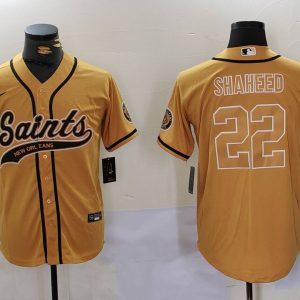 Men's New Orleans Saints #22 Shaheed Gold Stitched Baseball Jersey