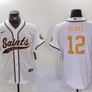 Men's New Orleans Saints #12 Chris Olave White Stitched Baseball Jersey