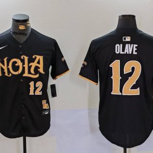 Men's New Orleans Saints #12 Chris Olave Black Baseball Jersey