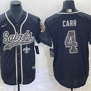 Men's New Orleans Saints #4 Derek Carr Black Reflective With Patch Baseball Jersey