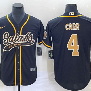 Men's New Orleans Saints #4 Derek Carr Black With Patch Cool Base Stitched Baseball Jersey