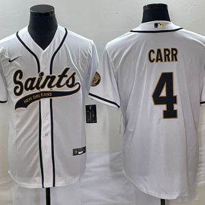 Men's New Orleans Saints #4 Derek Carr White With Patch Cool Base Stitched Baseball Jersey