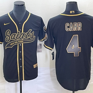 Men's New Orleans Saints #4 Derek Carr Black Gold With Patch Cool Base Stitched Jersey
