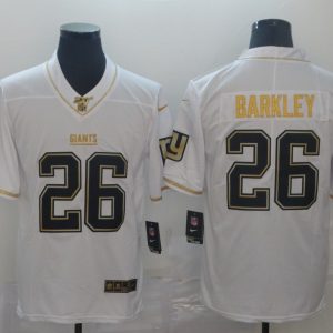 Men's New York Giants #26 Saquon Barkley White 2019 100th Season Golden Edition Limited Jersey