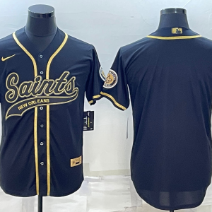 Men's New Orleans Saints Blank Black Gold With Patch Baseball Jersey
