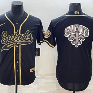 Men's New Orleans Saints Black Gold Team Big Logo With Patch Baseball Jersey