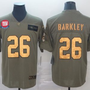 Men's New York Giants #26 Saquon Barkley 2019 Olive/Gold Salute To Service Limited Jersey