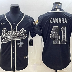 Men's New Orleans Saints #41 Alvin Kamara Black Reflective With Patch Baseball Jersey
