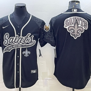 Men's New Orleans Saints Black Reflective Team Big Logo With Patch Baseball Jersey