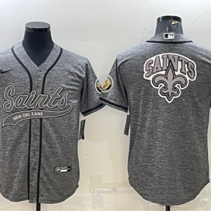 Men's New Orleans Saints Gray Team Big Logo With Patch Baseball Jersey