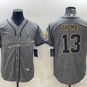 Men's New Orleans Saints #13 Michael Thomas Gray With Patch Baseball Jersey