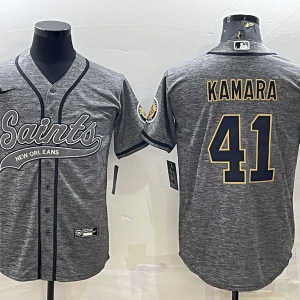 Men's New Orleans Saints #41 Alvin Kamara Gray With Patch Baseball Jersey