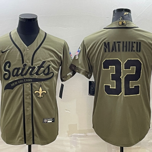 Men's New Orleans Saints #32 Tyrann Mathieu 2022 Olive Salute To Service Baseball Nike Jersey