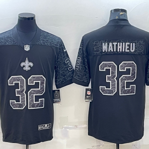 Men's New Orleans Saints #32 Tyrann Mathieu Black Reflective Limited Jersey
