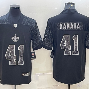 Men's New Orleans Saints #41 Alvin Kamara Black Reflective Limited Jersey