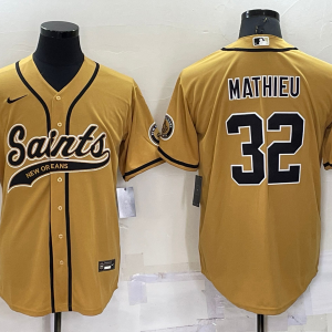 Men's New Orleans Saints #32 Tyrann Mathieu Gold Blank Baseball Nike Jersey