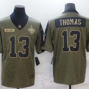 Men's New Orleans Saints #13 Michael Thomas 2021 Olive Salute To Service Limited Jersey