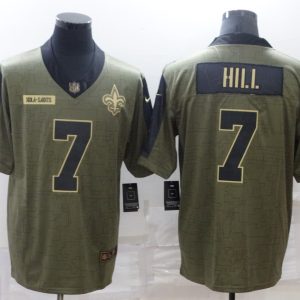 Men's New Orleans Saints #7 Hill 2021 Olive Salute To Service Limited Jersey