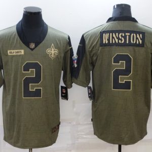 Men's New Orleans Saints #2 Winston 2021 Olive Salute To Service Limited Jersey