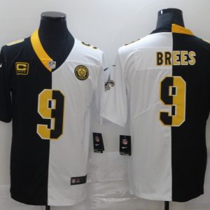 Men's New Orleans Saints #9 Brees Black White Split Limited Jersey