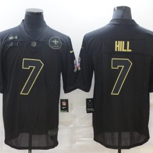Men's New Orleans Saints #7 Hill 2020 Black Salute To Service Limited Jersey
