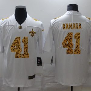 Men's New Orleans Saints #41 Alvin Kamara 2020 White Leopard Print Fashion Limited Jersey