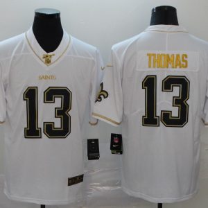 Men's New Orleans Saints #13 Michael Thomas White 2019 100th Season Golden Edition Jersey