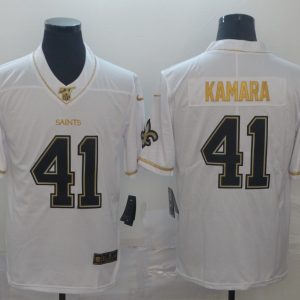 Men's New Orleans Saints #41 Alvin Kamara White 2019 100th Season Golden Edition Limited Jersey