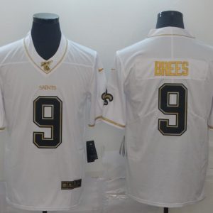 Men's New Orleans Saints #9 Drew Brees White 2019 100th Season Golden Edition Limited Jersey