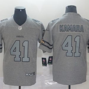 Men's New Orleans Saints #41 Alvin Kamara 2019 Gray Gridiron Team Logo Limited Jersey