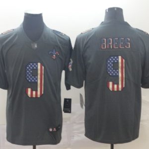Men's New Orleans Saints #9 Drew Brees Grey 2019 Salute To Service USA Flag Fashion Limited Jersey