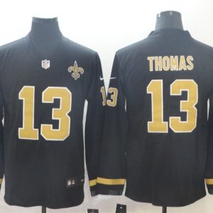 Men's New Orleans Saints #13 Michael Thomas Black Therma Long Sleeve Jersey
