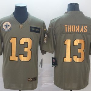 Men's New Orleans Saints #13 Michael Thomas 2019 Olive/Gold Salute To Service Limited Jersey