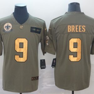 Men's New Orleans Saints #9 Drew Brees 2019 Olive/Gold Salute To Service Limited Jersey