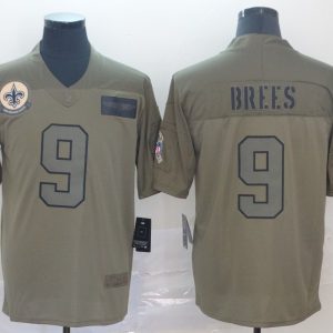 Nike Saints #9 Drew Brees 2019 Olive Salute To Service Limited Men Jersey