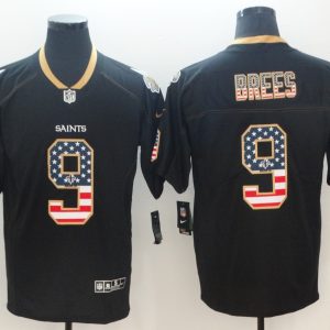 Nike 2018 Orleans Saints #9 Brees USA Flag Fashion Black Color Rush Limited Jersey