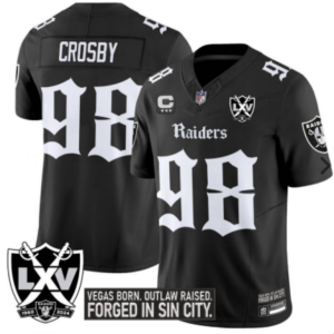 Men's Las Vegas Raiders Raiders #98 Maxx Crosby Black With Nevada Silver Stat Patch Jersey