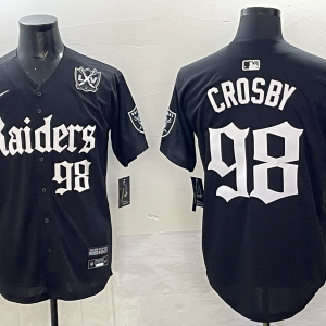 Men's Las Vegas Raiders Raiders #98 Maxx Crosby Black With Nevada Silver Stat Patch Jersey