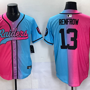 Men's Las Vegas Raiders Raiders #13 Hunter Renfrow Pink/Blue Limited Stitched Baseball Jersey