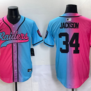 Men's Las Vegas Raiders Raiders #34 Bo Jackson Pink/Blue Limited Stitched Baseball Jersey
