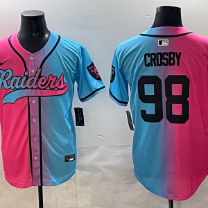 Men's Las Vegas Raiders Raiders #98 Maxx Crosby Pink/Blue Limited Stitched Baseball Jersey