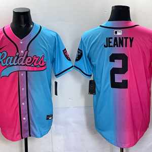 Men's Las Vegas Raiders Raiders #2 Ashton Jeanty Pink/Blue Limited Stitched Baseball Jersey