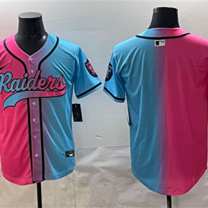 Men's Las Vegas Raiders Raiders Blank Pink/Blue Limited Stitched Baseball Jersey
