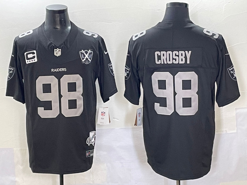 Men's Las Vegas Raiders Raiders #98 Maxx Crosby 2024 Anniversary Patch & C Patch Black Stitched Jersey