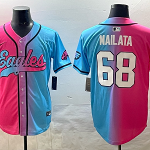 Men's Philadelphia Eagles #68 Jordan Mailata Pink/Blue Limited Stitched Baseball Jersey