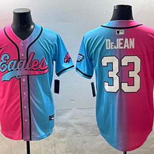 Men's Philadelphia Eagles #33 Cooper DeJean Pink/Blue Limited Stitched Baseball Jersey